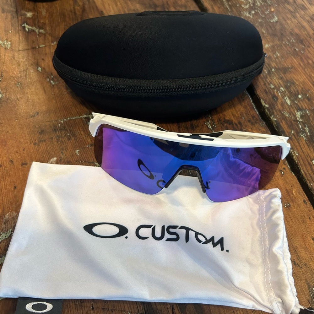 Oakley Custom Sunglasses with White Frame and Blue Lenses